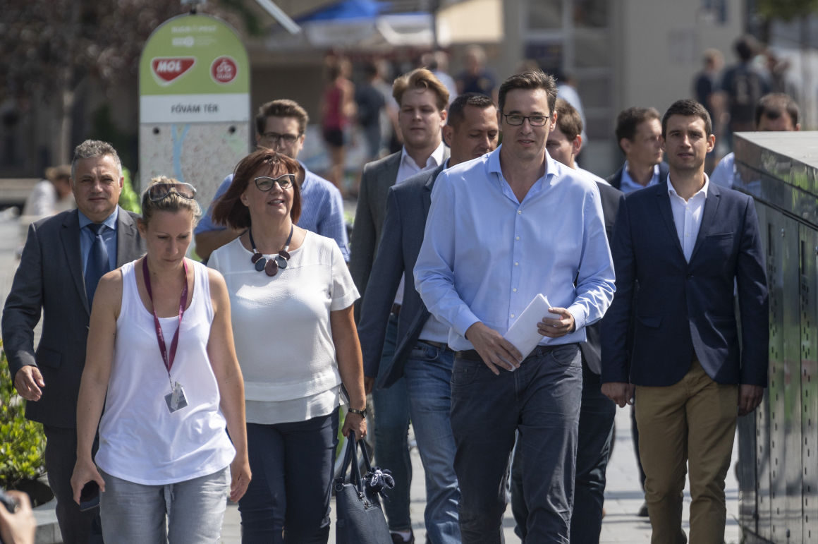 Karácsony Gergely és az ellenzéki összefogás budapesti politikusai bejelentik, hogy minden kerületben megegyeztek. Fotó: Szigetváry Zsolt/MTI/MTVA